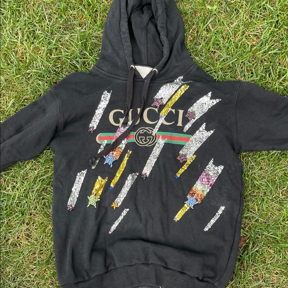 Gucci Black Hoodie with Multicolor Lightning Design